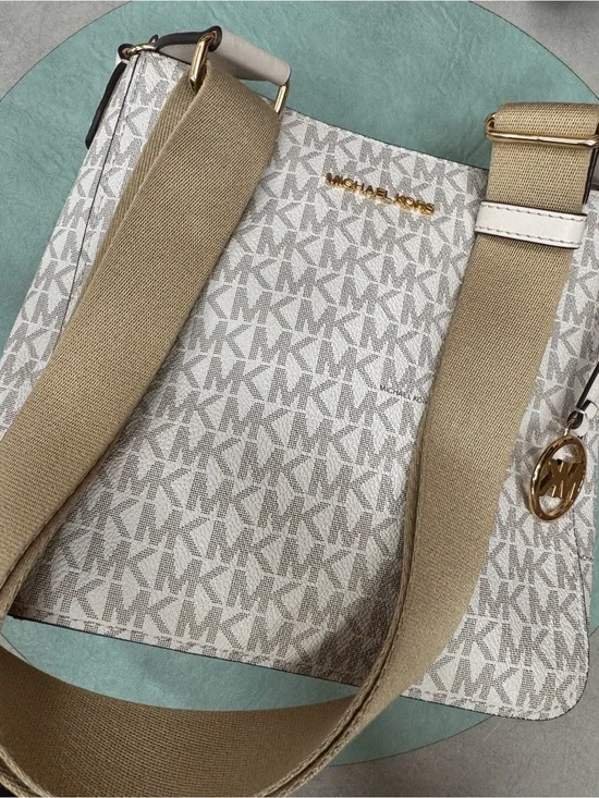 Michael Kors Beige and White Logo Canvas crossbody adjustable no tags