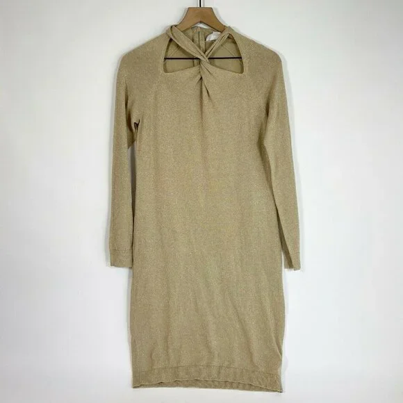 Michael Kors Khaki Metallic Twist Sweater Dress‎ M