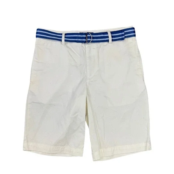 Polo Ralph Lauren Boys White Chino Shorts with Striped Belt Size 14 Stretch