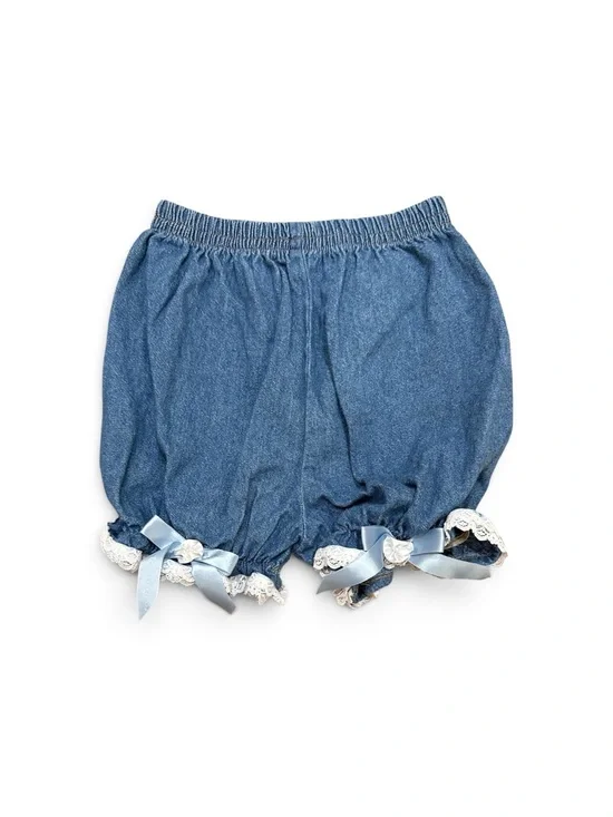 Vintage 90s Girls’ Denim Blue Bubble Shorts Size 3T Lace Bow