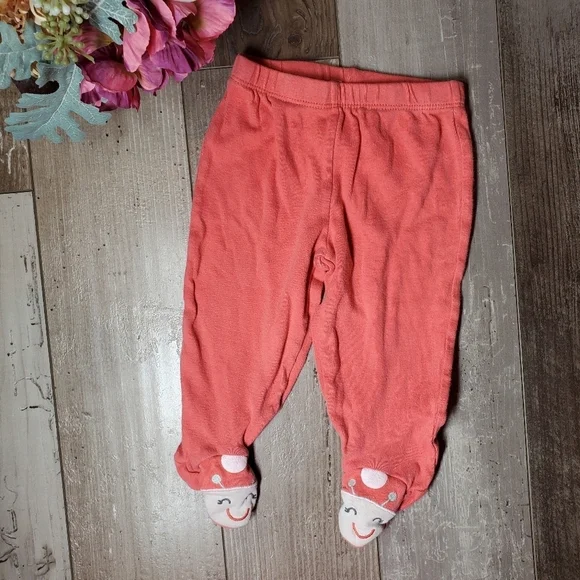 Carter's Size 6m Baby Girl Footed Leggings Pants 100% Cotton Melon Coral Pink