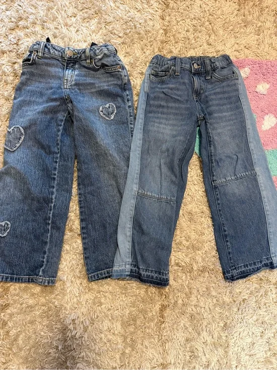 Girls' Blue Denim Jeans - Heart Patch & Two-Tone Styles