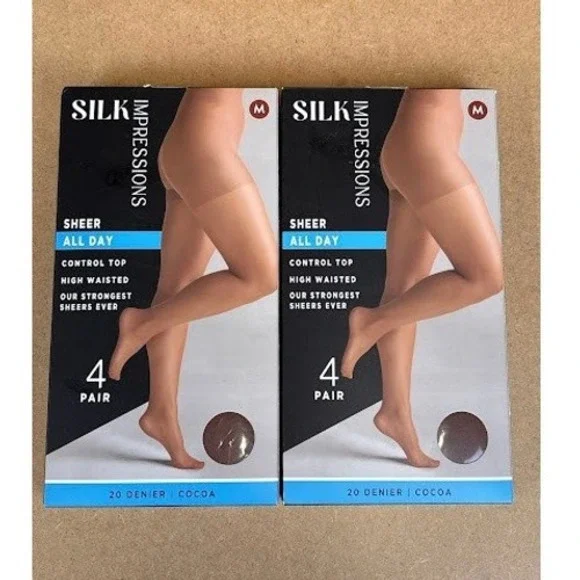 2‎ Silk Impressions Sheer All Day Control Top Pantyhose Cocoa M 20 Denier 4 Pair