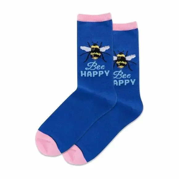 Hotsox Women's Bee Happy Crew Socks 1 Pair, Dark Blue, Women's 9-11