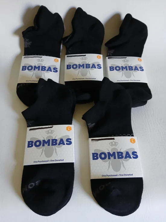 Bombas Unisex Black Ankle Length  Socks - 5 Pack Size Large
