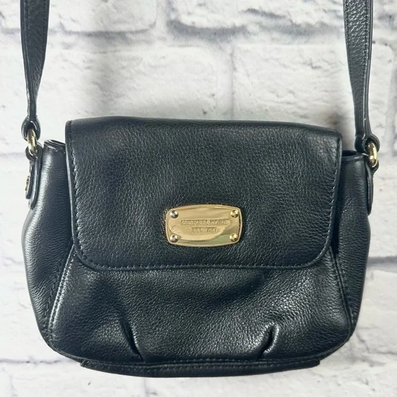 Michael Kors Black Leather Mini Crossbody Bag Purse