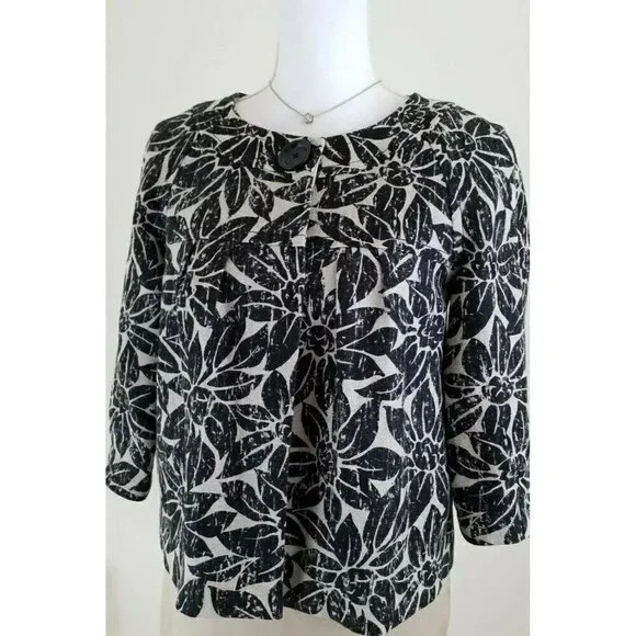 Michael Kors~Women's Size S/P~Beige/Black Linen Blazer Jacket 3/4 Sleeve Career.