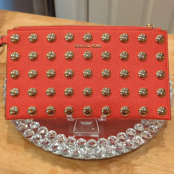 Michael Kors Jet Set Large Studded Pebbled Leather Wristlet NWOT