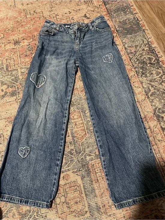 Cat & Jack Blue Wide-Leg Jeans with Heart Patch Details