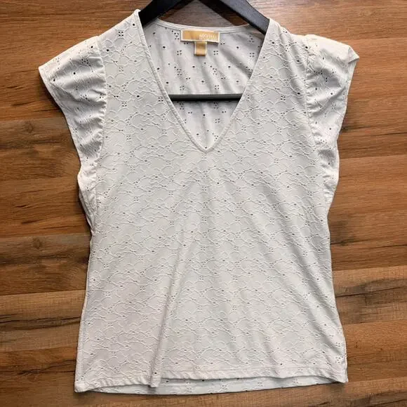 Michael Kors size S White Eyelet V-Neck Women's Top
