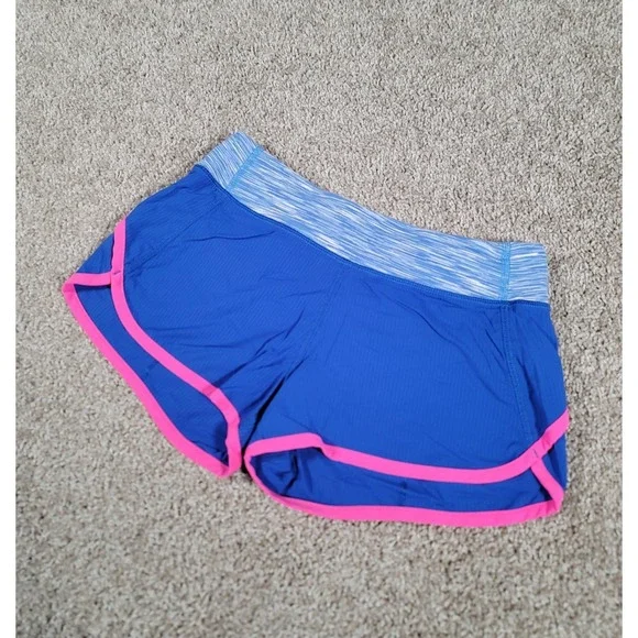 Ivivva by Lululemon Speedy Shorts Size 12 Blue Lined Zipper Pocket Gym Stretch