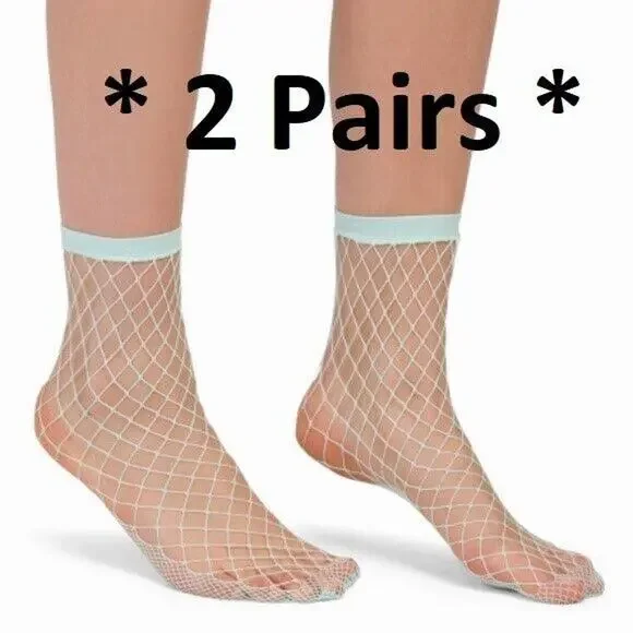 NEW (2) Pairs Free People Sugar Sugar Fishnet Ankle Socks‎ Anklet Mint One Size