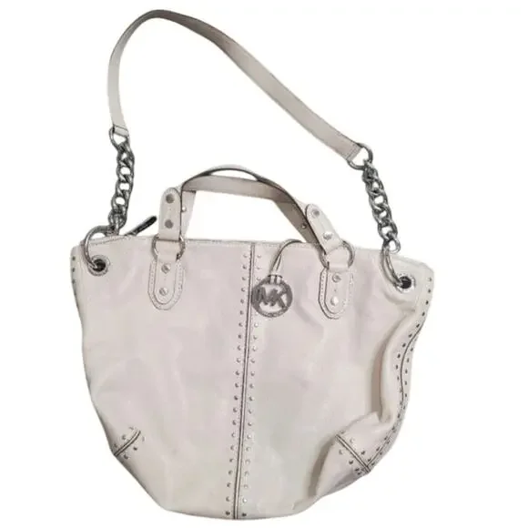 Michael Kors Uptown Astor Stud‎ Shoulder Bag Cream