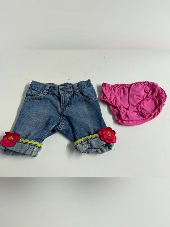 Gymboree Denim Capris with Pink Bloom Trim and Pink Bloomer