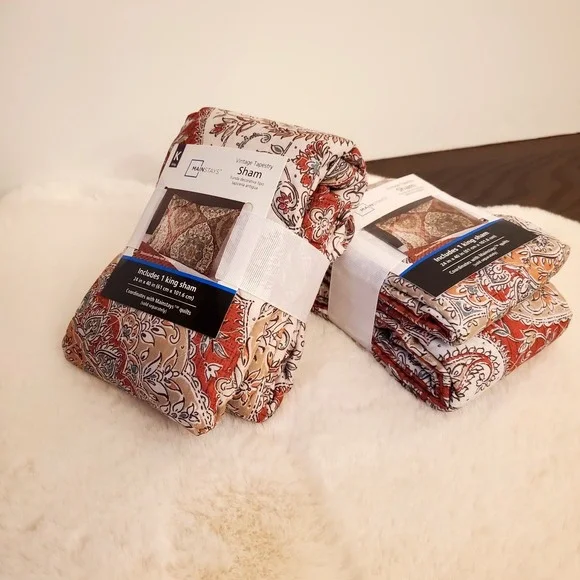Mainstays Vintage Tapestry 2 Quilt Sham, King Reversible Floral Medallion 24x40