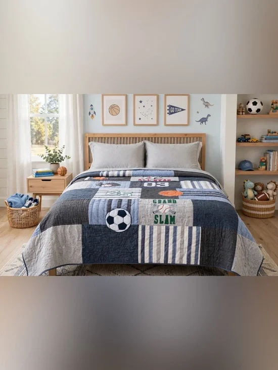 Pottery Barn Kids Sports Patchwork Quilt Twin 68x86 All Star Grand Slam Boys