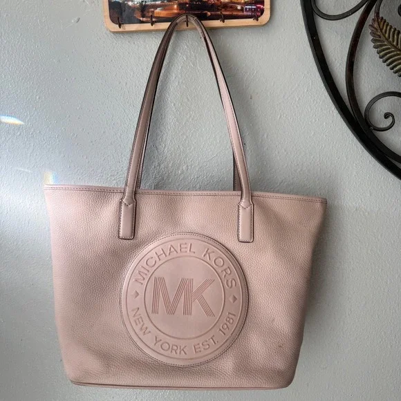 Michael‎ Kors Blush Pink Pebbled Leather MK Logo Tote Bag
