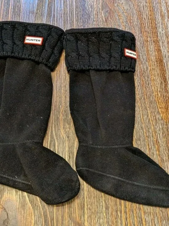 Hunter Original Tall Cable Knit Cuff Welly Boot Liners Black Size L