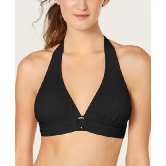Michael Kors Black Logo-Ring Halter Bikini Top Women's Swimsuit XL