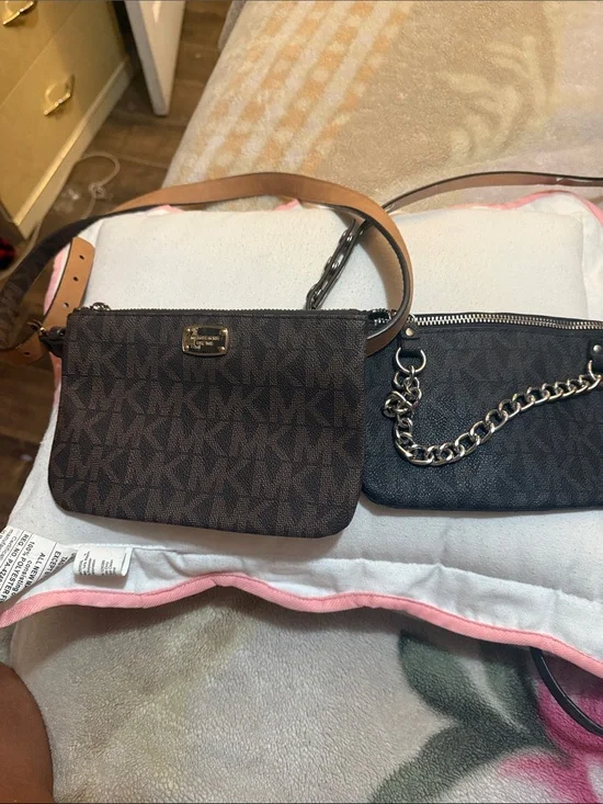 Michael Kors Dark Brown Signature MK Logo Double Pouch Crossbody