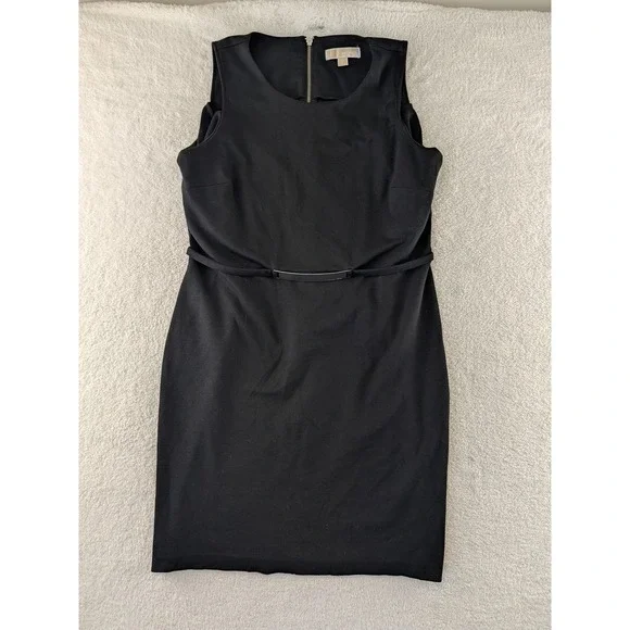 Michael Michael Kors Womens Black Sleeveless Sheath Belted Dress Size L Large