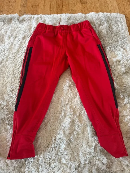 adidas Kids Red Joggers with Black Side Stripes