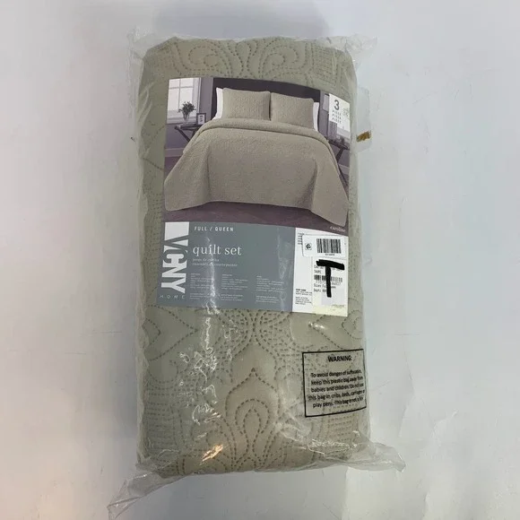 VCNY Home Full Queen Quilt Set Taupe 3 Piece Polyester Bedding‎