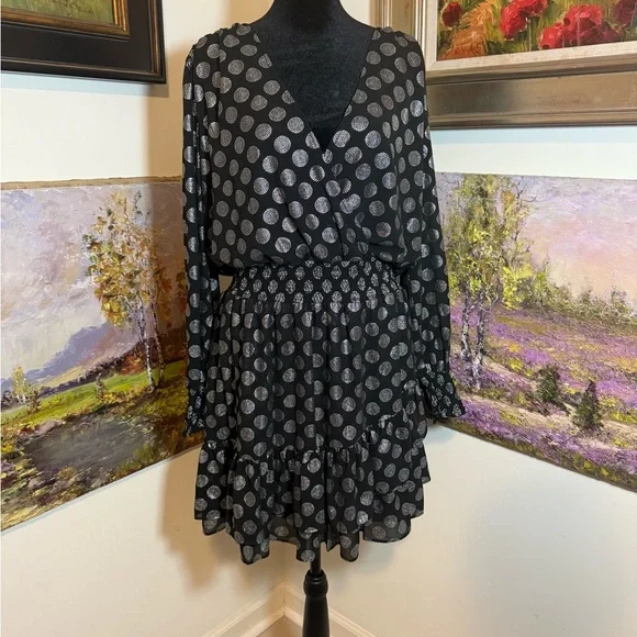 🐠 Michael Kors Black and Silver Long Sleeve Dress
