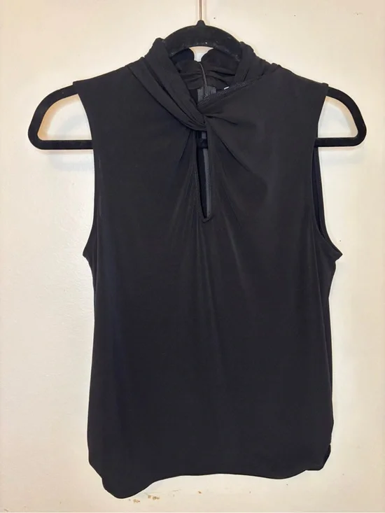 Michael Kors Black Sleeveless Twist-Neck Keyhole Tank