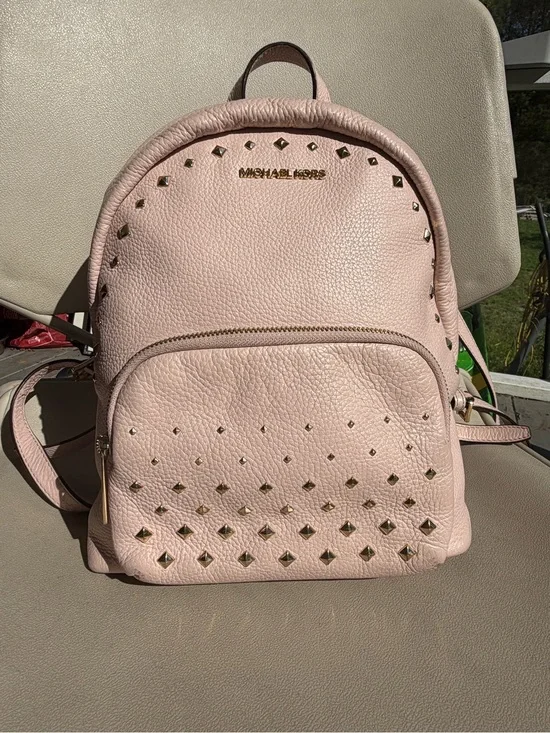 Michael Kors Abbey Small Studded Leather Backpack Purse – Soft Pink