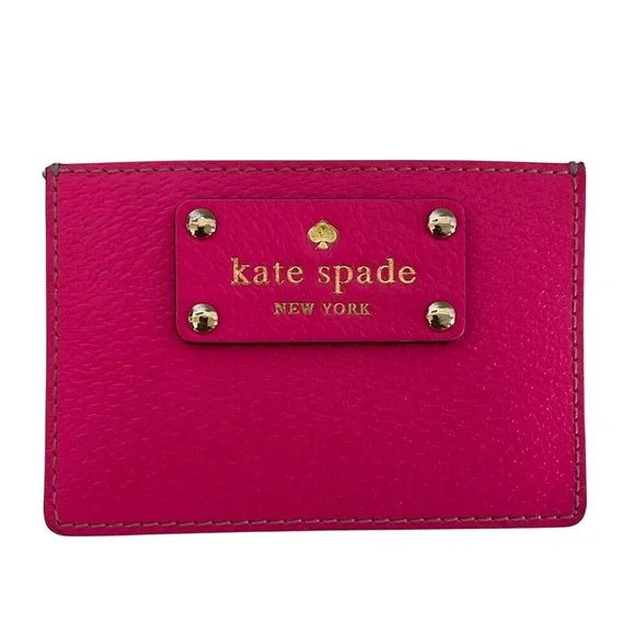 Kate Spade Graham Wellesley Pink Tan‎ Leather Card Holder EUC Slim Wallet