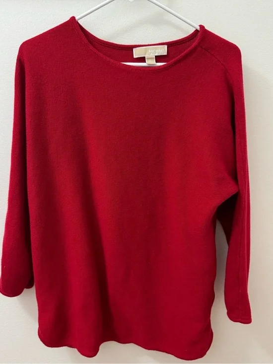 Michael Kors Michael Kors Red Tunic Sweater With Side Gold Zippers Size large