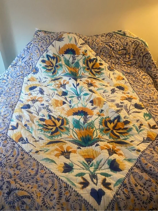 Anthropologie Elspeth Quilt - Queen - Blue and Yellow