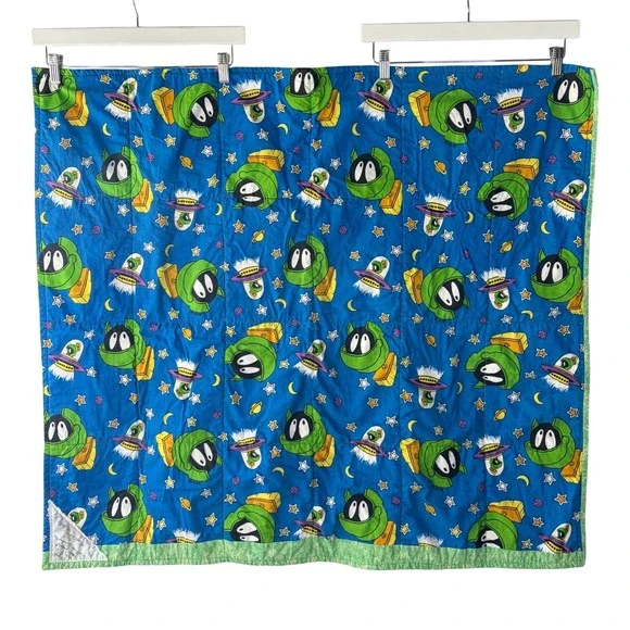 Marvin the Martian Looney Tunes Handmade Quilt Reversible Robot Space Blanket