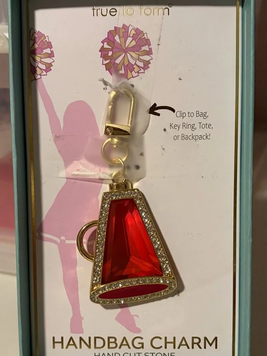 True to Form Handbag Charm with Red Stone Megaphone and Gold/Rhinestone Trim