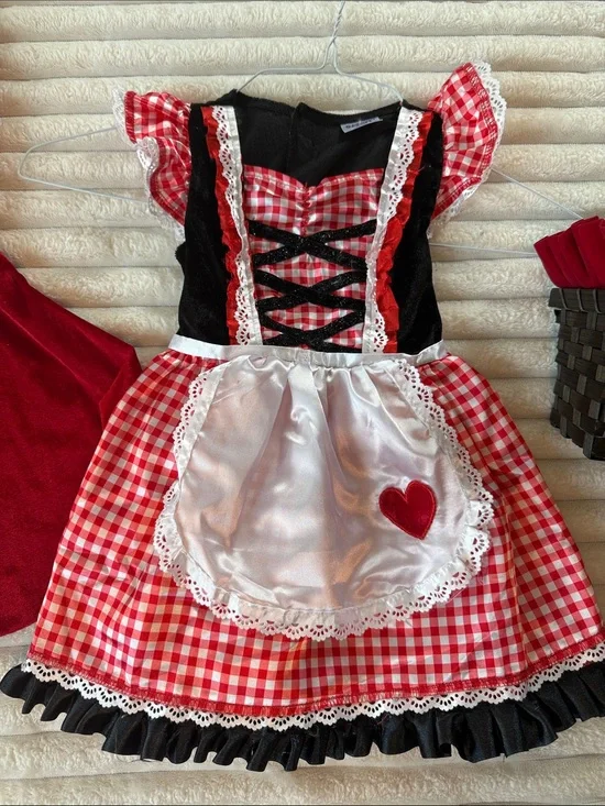Spirit Red and Black Little Red Riding Hood Costume with Gingham Dress and Hood