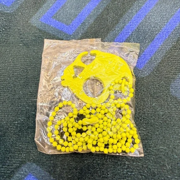 Vintage Neon Yellow Skull Pendant Ball Chain Necklace Halloween Novelty Sealed