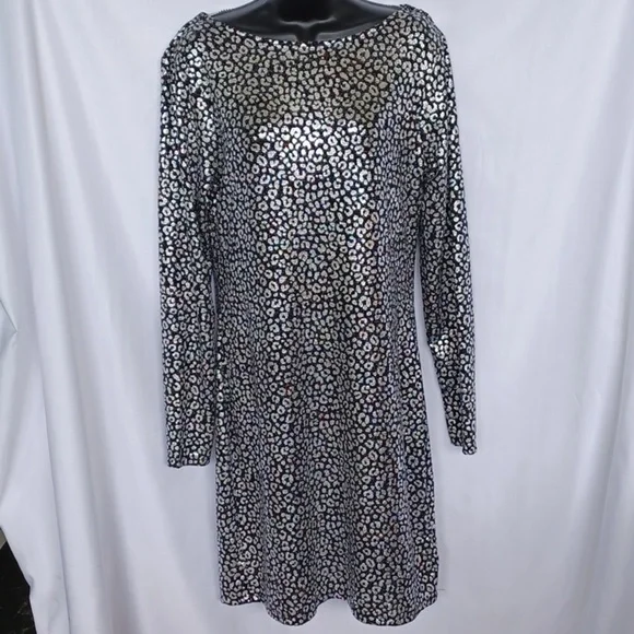MICHAEL KORS Metallic Animal Print Midi Dress, back collar detail