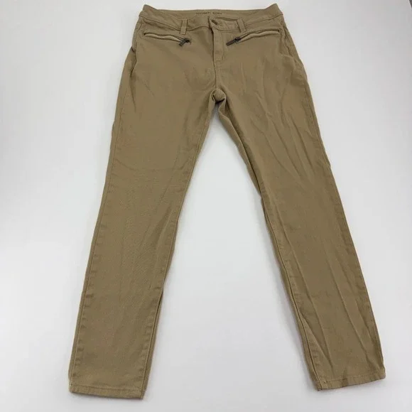 Michael Kors Skinny Ankle Pants Women's Size 8 Tan Khaki Zipper Pocket Stretch