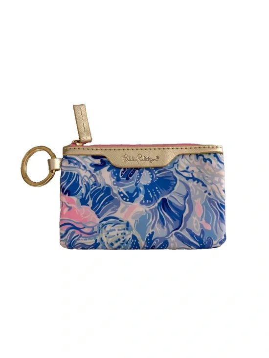 Lilly Pulitzer ID Holder Blue and Pink Floral for Key & Card with Gold Hardware