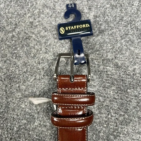 Stafford Mens Belt 44 Brown Genuine Leather New with Tags NWT Dress Casual