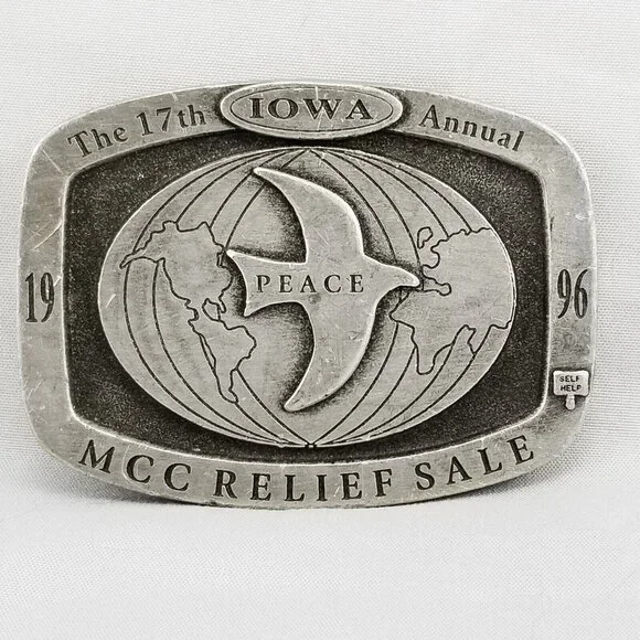 1996 Iowa MCC Relief Sale Belt Buckle The 17th Annual‎ Peace Dove Globe