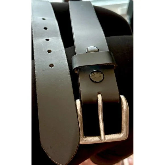 Men's Black Leather Casual Belt Size 46 Distressed Silver Buckle Jeans Work