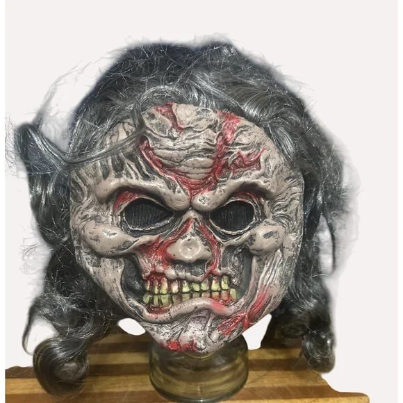 Scary Zombie Mask With Curly Gray Hair‎ Fun World Div Halloween Costume