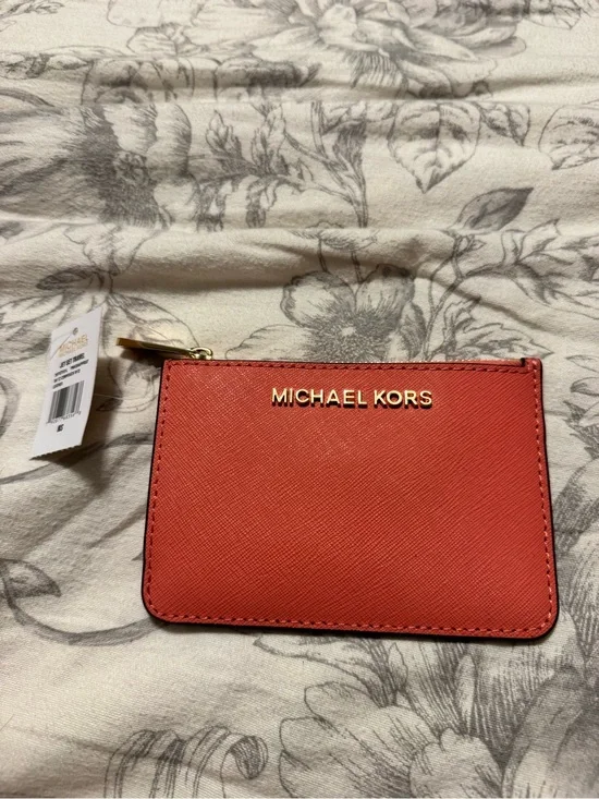 Brand New MICHAEL KORS Women's Orange Zip Card Case Wallet