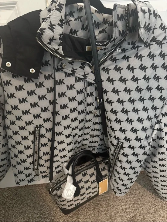 Michael Kors Black and White MK Logo Backpack with Matching Mini Satchel.