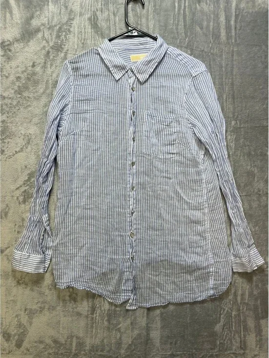 Michael Kors Blue and White Striped Button-Up Shirt Size 14