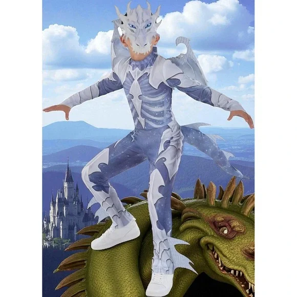 Ghostly Ice Frost Dragon Warrior Blue White‎ Halloween Skeletal Costume Mask L