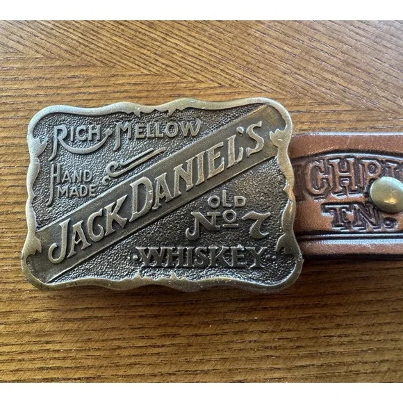 Jack Daniel's Old No. 7 Tooled Leather Belt Serialized Brass Buckle 30.5-35.5