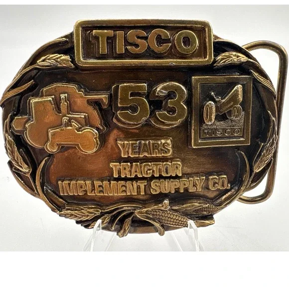 TISCO 53 Years Tractor Implement Supply Co‎ Belt Buckle Vintage Brass Farming